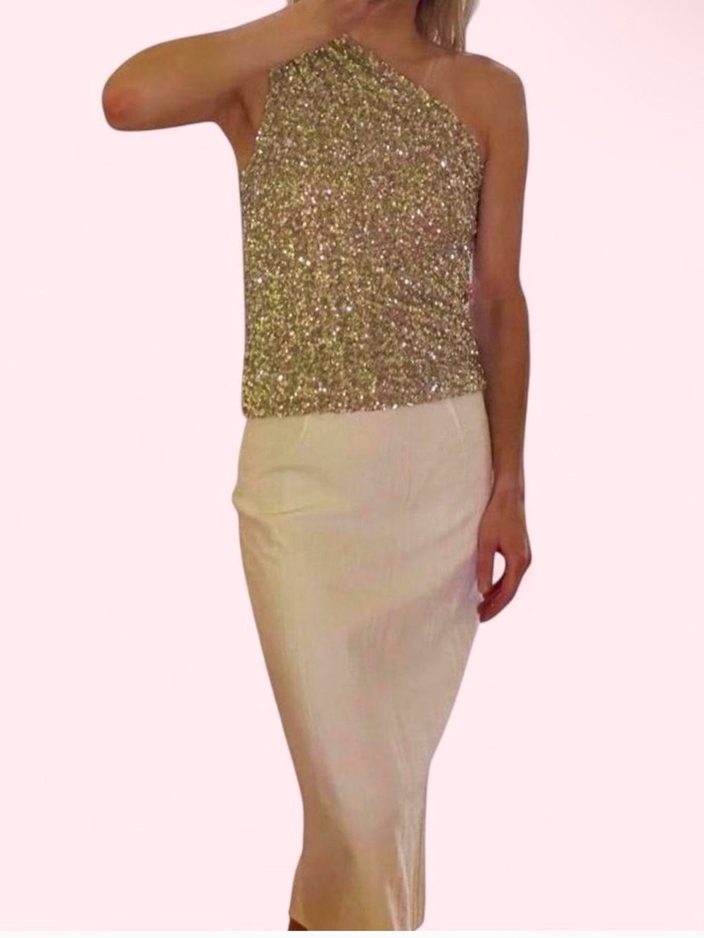 Zara Silver sequin one shoulder top in size M